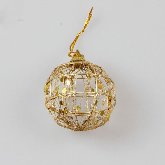 Sechs Goldene Christbaumkugeln aus Draht - 6cm